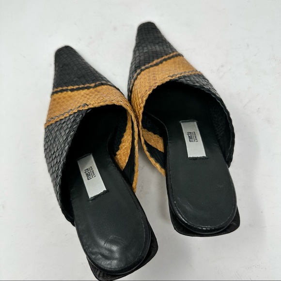 Mista London Woven Leather Pointed Toe Mules Slides Kitten Heel 35 - Picture 7 of 9